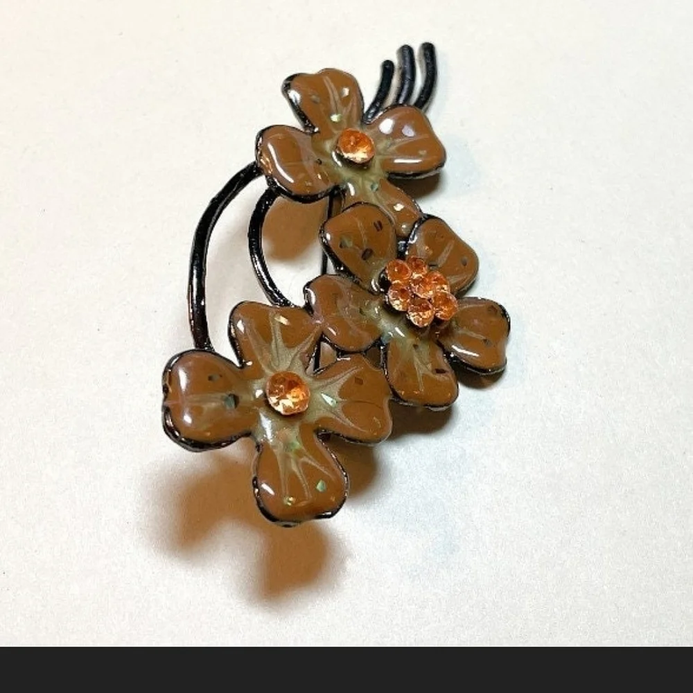 Vintage Orange and Brown Floral Brooch